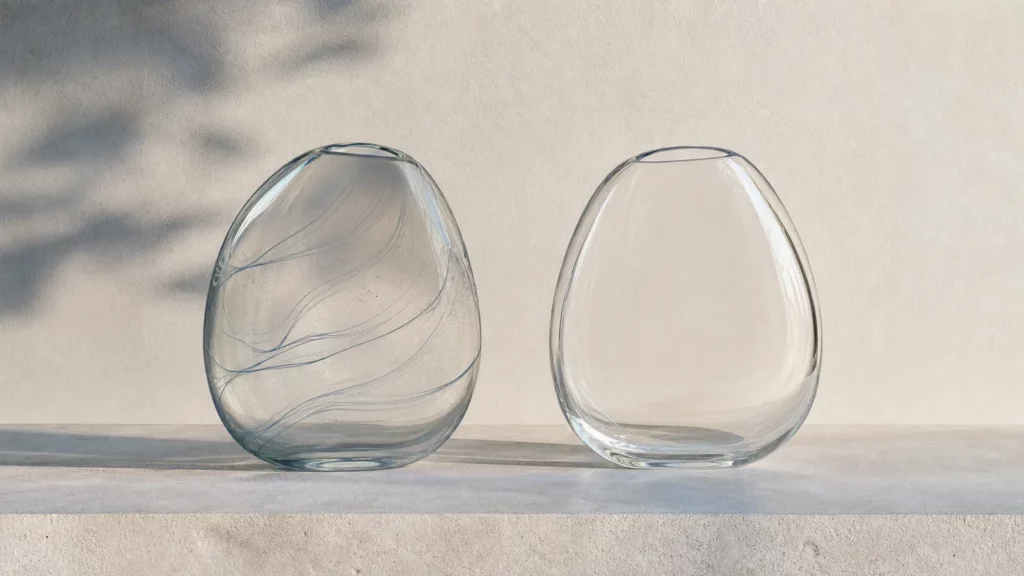 Zwei transparente Glasobjekte mit einem schmalen Zwischenraum als Symbol für verletztes Vertrauen